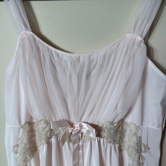 Vintage Van Raalte Babydoll Nightgown Women size 36 Nylon Gown Pink Coquette 60s - Picture 6 of 11